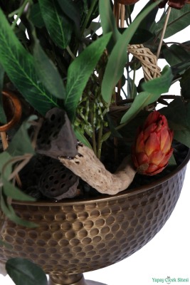 Metal Darbeli Vazoda Yapay Zeytin Tanzimi 68 cm Yeşil - 4