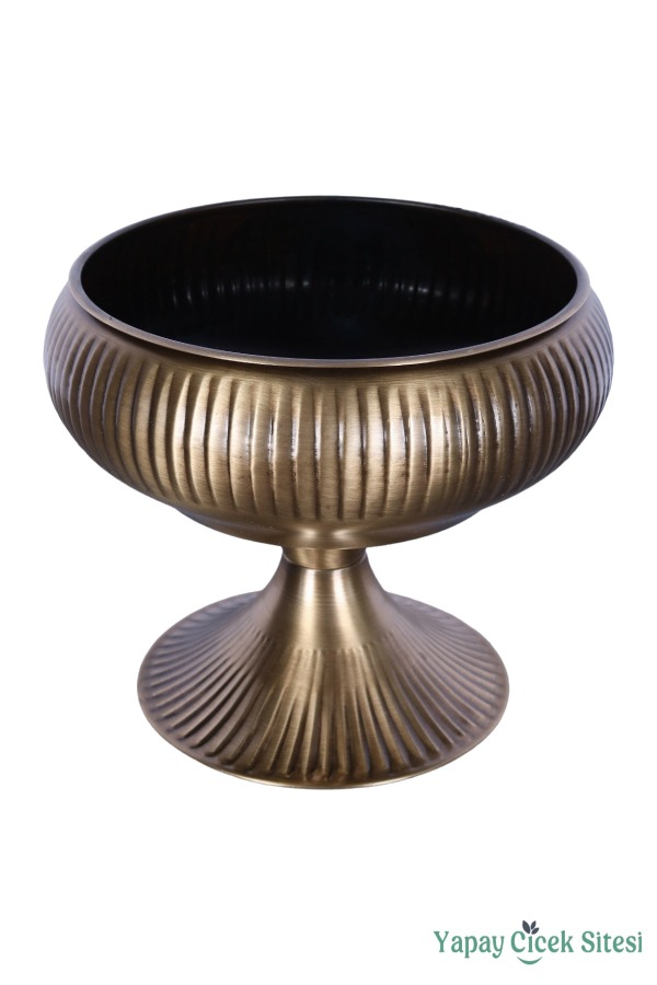 Metal Dekoratif Ayaklı Vazo 21 Cm Bronz - 2