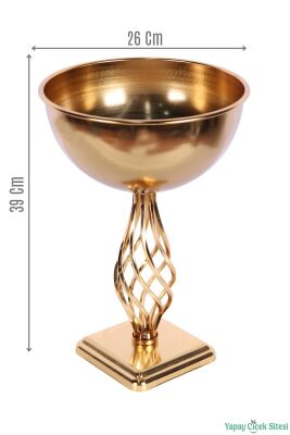 Metal Dekoratif Burgulu Geniş Vazo 39 cm Altın - 2
