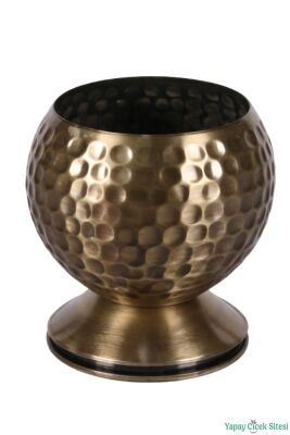 Metal Dekoratif Darbeli Küre Saksı 12 cm Bronz - 2