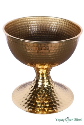 Metal Dekoratif Darbeli Vazo 20 Cm Altın - 2