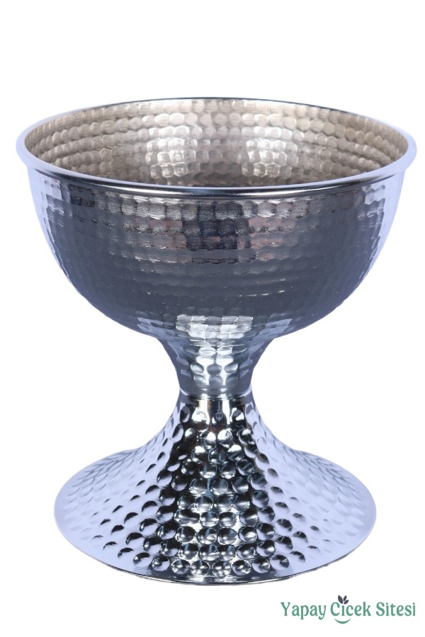 Metal Dekoratif Darbeli Vazo 20 Cm Gümüş - 2