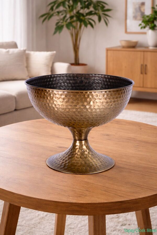 Metal Dekoratif Darbeli Vazo 22 Cm Bronz - 2