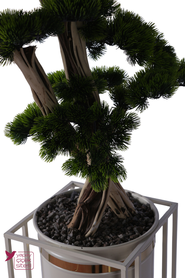Metal Sütun Saksıda Yapay Bonsai Ağacı 180 cm Salon Dekorasyonu - 5