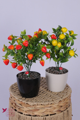 Plastik Saksıda Yapay Mini Çilek & Limon Tanzimi 2’li Set 33 cm - Yapay Çiçek Sitesi