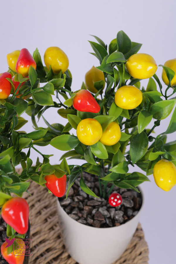 Plastik Saksıda Yapay Mini Çilek & Limon Tanzimi 2’li Set 33 cm - 3