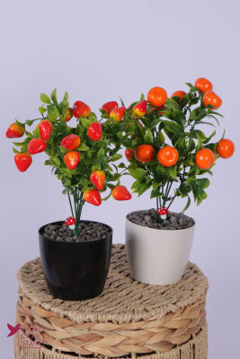 Plastik Saksıda Yapay Mini Çilek & Mandalina Tanzimi 2’li Set 33 cm - Yapay Çiçek Sitesi