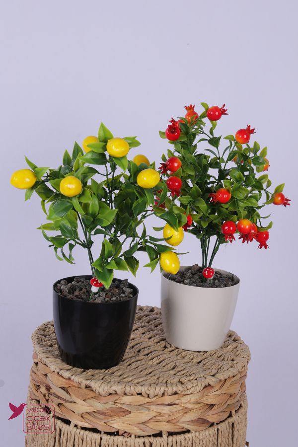 Plastik Saksıda Yapay Mini Limon & Nar Tanzimi 2’li Set 33 cm - 1