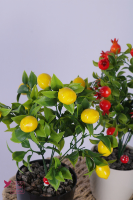 Plastik Saksıda Yapay Mini Limon & Nar Tanzimi 2’li Set 33 cm - 3