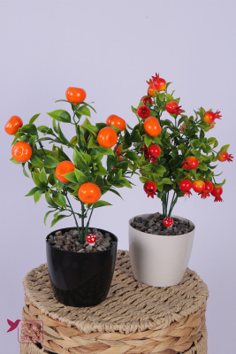 Plastik Saksıda Yapay Mini Mandalina & Nar Tanzimi 2’li Set 33 cm - Yapay Çiçek Sitesi
