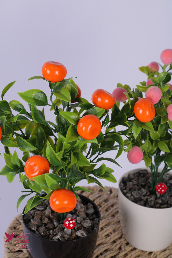 Plastik Saksıda Yapay Mini Mandalina & Şeftali Tanzimi 2’li Set 33 cm - 3