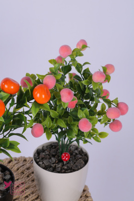 Plastik Saksıda Yapay Mini Mandalina & Şeftali Tanzimi 2’li Set 33 cm - 4
