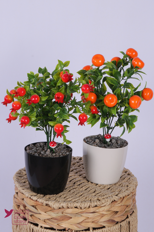 Plastik Saksıda Yapay Mini Nar & Mandalina Tanzimi 2’li Set 33 cm - 1