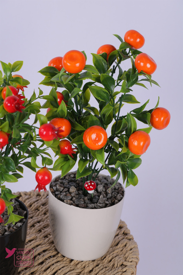 Plastik Saksıda Yapay Mini Nar & Mandalina Tanzimi 2’li Set 33 cm - 3