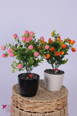 Plastik Saksıda Yapay Mini Şeftali & Biber Tanzimi 2’li Set 33 cm - Yapay Çiçek Sitesi