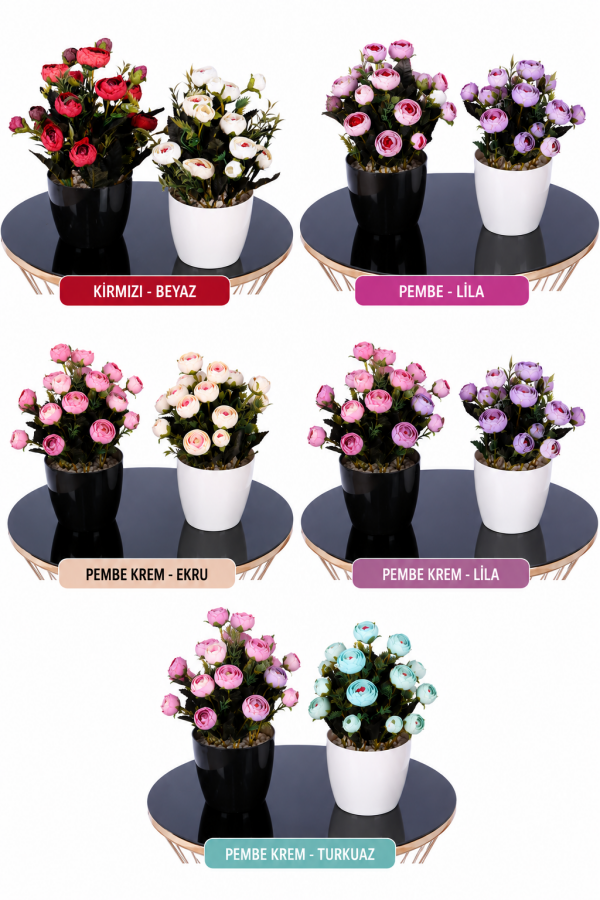Plastik Saksıda Yapay Tomurcuklu Ranunkulus Tanzimi 2'li Set 30 cm - 1