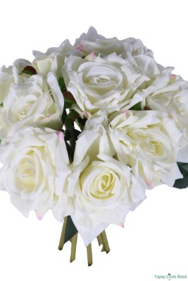 Premium Yapay Gül Demeti 25 cm 10lu Beyaz - 4
