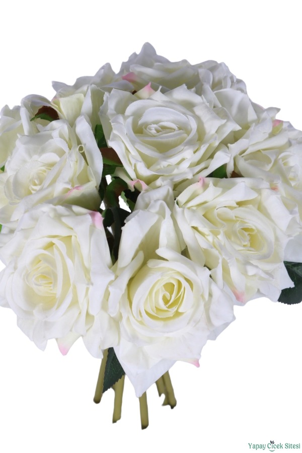 Premium Yapay Gül Demeti 25 cm 10lu Beyaz - 4