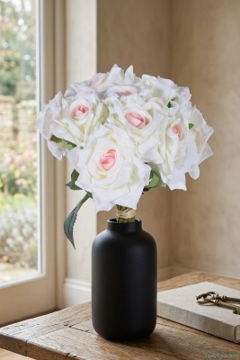 Premium Yapay Gül Demeti 25 cm 10lu Beyaz-Pembe - Yapay Çiçek Sitesi