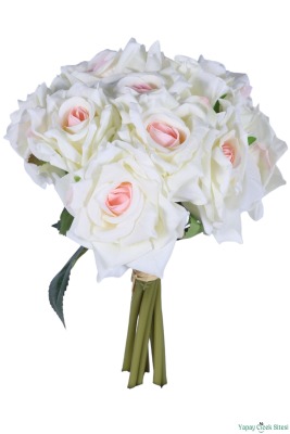 Premium Yapay Gül Demeti 25 cm 10lu Beyaz-Pembe - 2