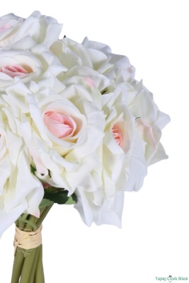 Premium Yapay Gül Demeti 25 cm 10lu Beyaz-Pembe - 3
