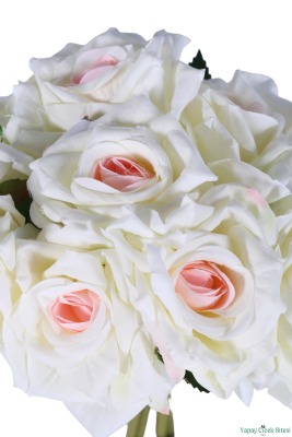 Premium Yapay Gül Demeti 25 cm 10lu Beyaz-Pembe - 4