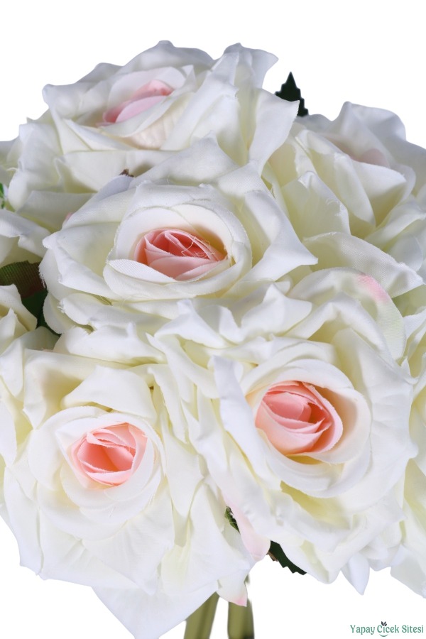 Premium Yapay Gül Demeti 25 cm 10lu Beyaz-Pembe - 4