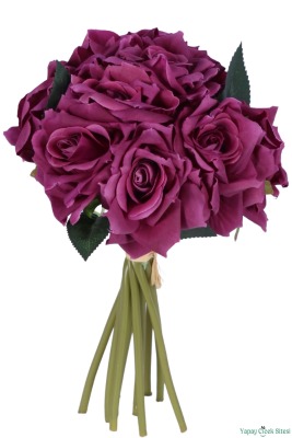 Premium Yapay Gül Demeti 25 cm 10lu Mor - 2