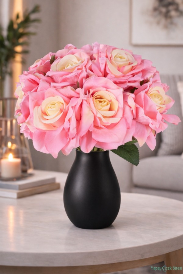 Premium Yapay Gül Demeti 25 cm 10lu Pembe-Sarı - 1