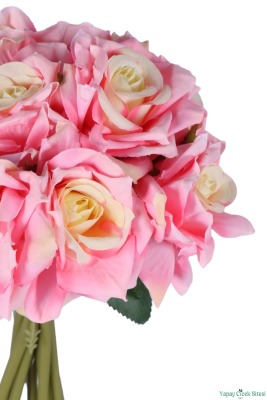 Premium Yapay Gül Demeti 25 cm 10lu Pembe-Sarı - 3