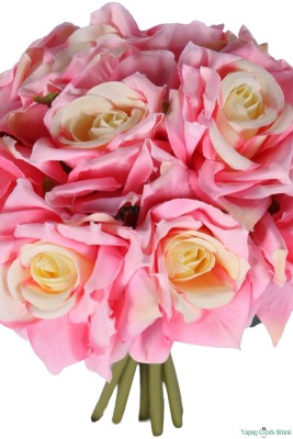Premium Yapay Gül Demeti 25 cm 10lu Pembe-Sarı - 4