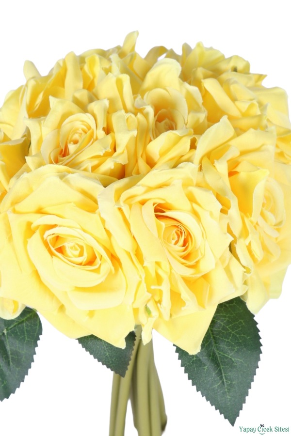 Premium Yapay Gül Demeti 25 cm 10lu Sarı - 4