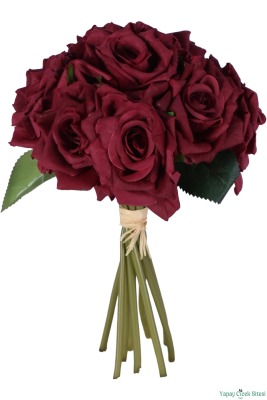 Premium Yapay Gül Demeti 25 cm 10lu Bordo - 2