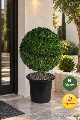 Siyah Saksıda Dekoratif Kaliteli Yapay Top Şimşir UV Dayanımlı 80 cm - Yapay Çiçek Sitesi