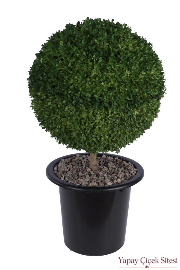 Siyah Saksıda Dekoratif Kaliteli Yapay Top Şimşir UV Dayanımlı 80 cm - 2