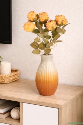Yapay 5 Kafalı Gerçek Görünümlü Gül Dalı 43 cm Turuncu - Yapay Çiçek Sitesi
