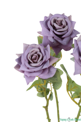 Yapay Dekoratif Gül Dalı 3 Adet - 42cm Lila - 3
