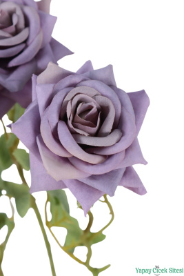 Yapay Dekoratif Gül Dalı 3 Adet - 42cm Lila - 4