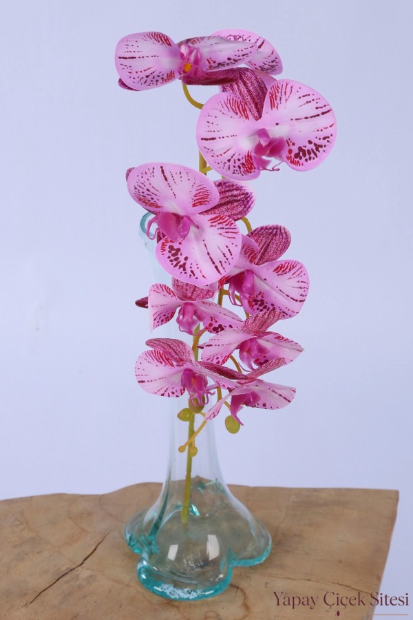 Yapay İri Kandilli Islak Dokuda Orkide Dalı 85 cm Fuşya Pembe - 1