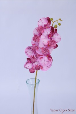 Yapay İri Kandilli Islak Dokuda Orkide Dalı 85 cm Fuşya Pembe - 3