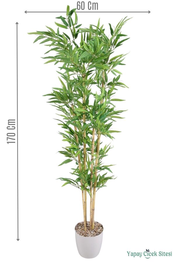 Yapay Kırçıllı Yaprak Bambu Ağacı 170 cm (Beyaz Saksılı) - 1