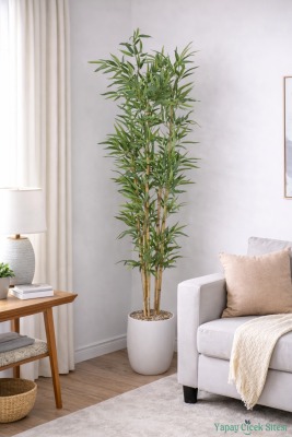 Yapay Kırçıllı Yaprak Bambu Ağacı 170 cm (Beyaz Saksılı) - 4