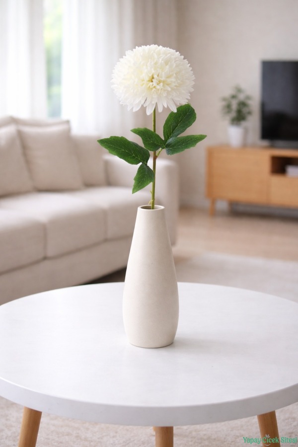 Yapay Krizantem Dalı 63 cm Beyaz - 1