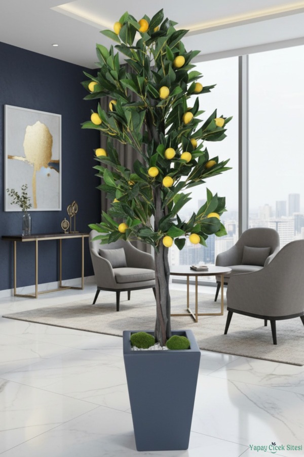 Yapay Limon Ağacı 155 cm Ahşap Saksıda - 5