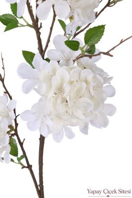 Yapay Ortanca Dalı 90 cm Krem Beyaz - 3
