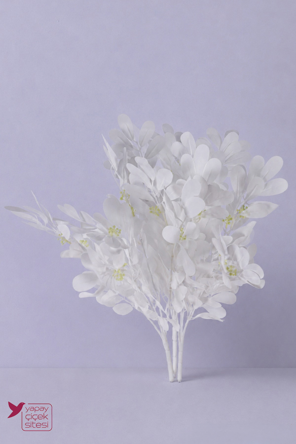 Yapay Oval Yapraklı Tomurcuklu Aradal Demeti 3 Adet 48 cm Beyaz - 4