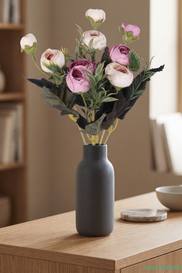 Yapay Pastel Şakayık Gül Demeti 31cm Krem-Pembe - 1