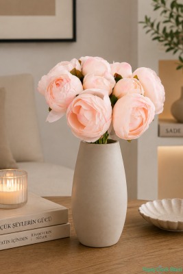 Yapay Şakayık Gülü 10 Dal 25 cm Pudra Pembe - Yapay Çiçek Sitesi