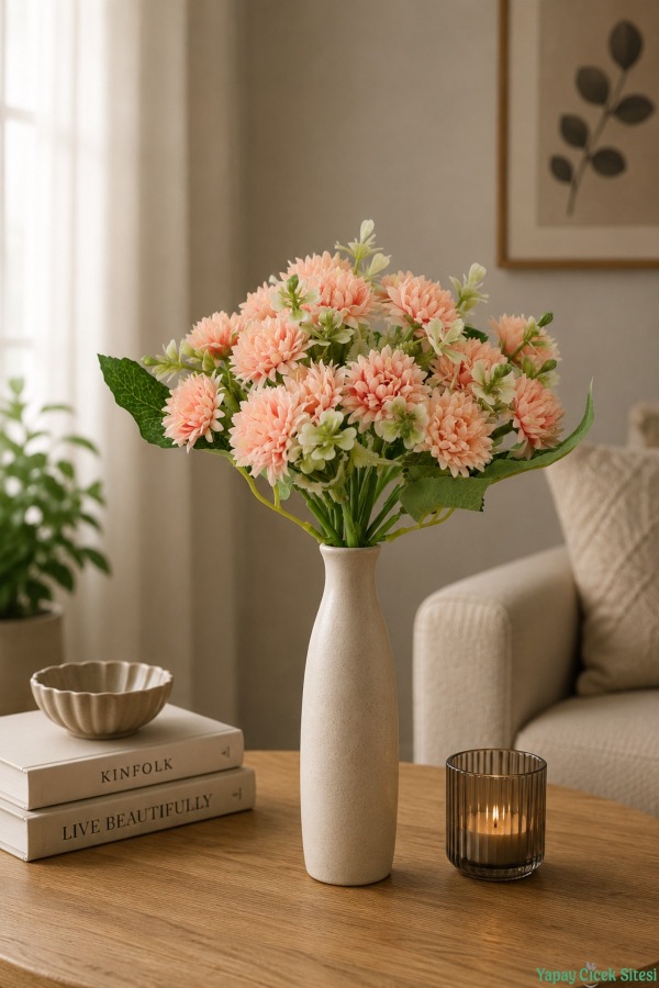Yapay Tomurcuklu Krizantem 26cm Somon - 1